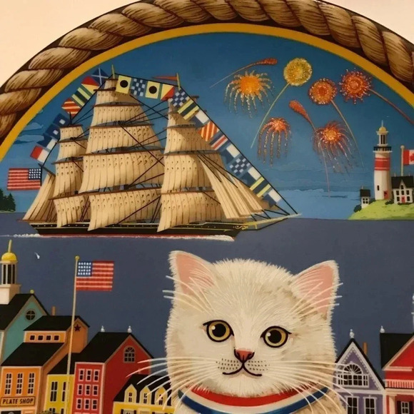 Anna Perenna Uncle Tad's Holiday Cats “Pollyanna” Thaddeus Krumeich Cat Plate - Picture 8 of 14